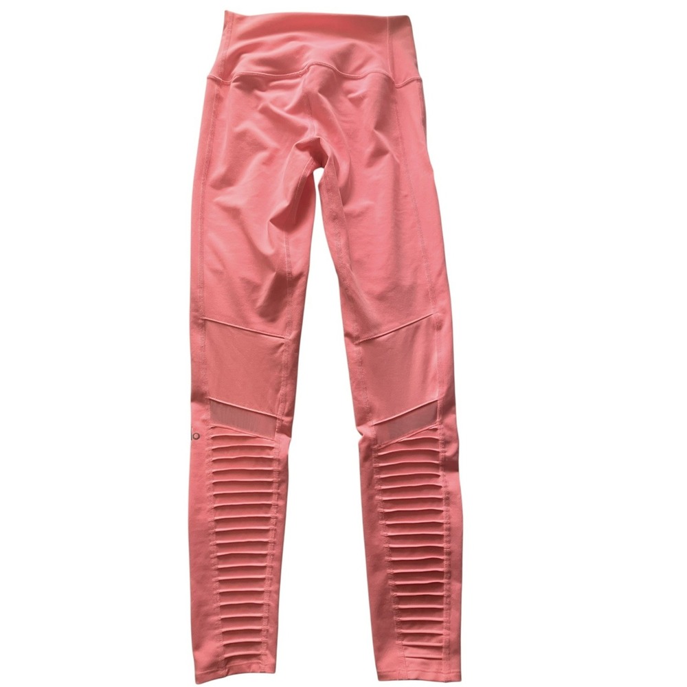 ALO YOGA MOTO ATHLETIC EXERCISE LOUNGING CASUAL LEGGINGS MACARON PINK SIZE SMALL - Picture 3 of 9